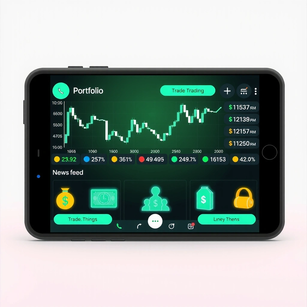 Market Master game interface displaying stock market simulation with portfolio tracking, news feed, and trading decisions