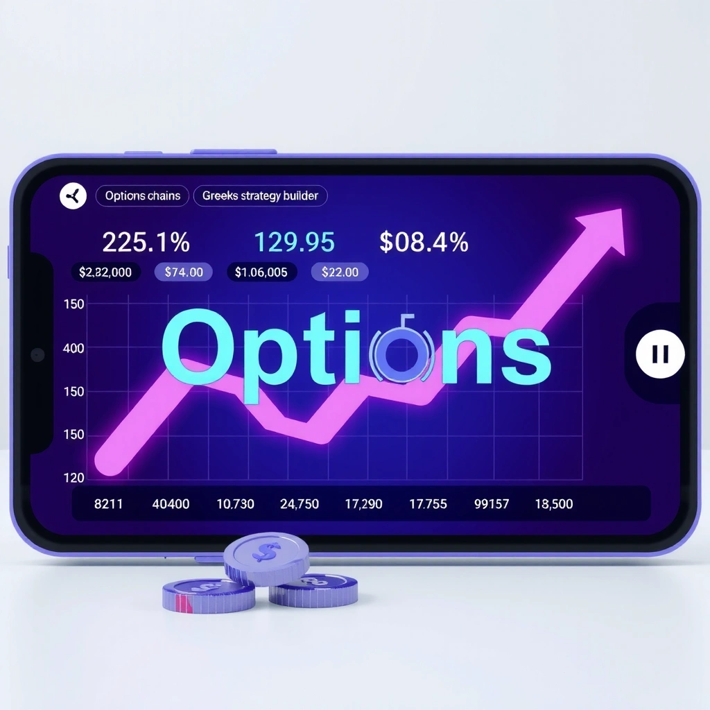 Options Trader game interface displaying options strategies, Greeks calculations, and complex derivatives trading simulation